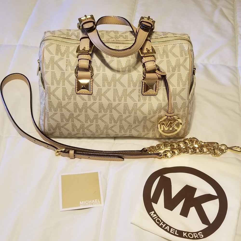 Authentic Michael Kors small white Grayson satchel